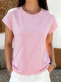 Casual Plain Cotton-Blend Loose T-Shirt
