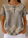 Women's Short Sleeve T-shirt Summer Brown Abstract Printing Crew Neck Daily Going Out Casual Top