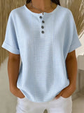 Light Blue Stripe Print Henley Neck Button Down T-Shirt