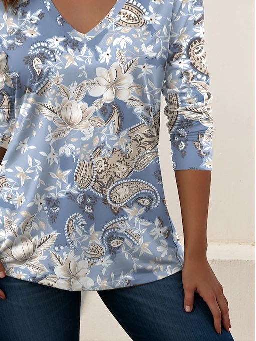 Regular Fit Casual Paisley V Neck T-Shirt