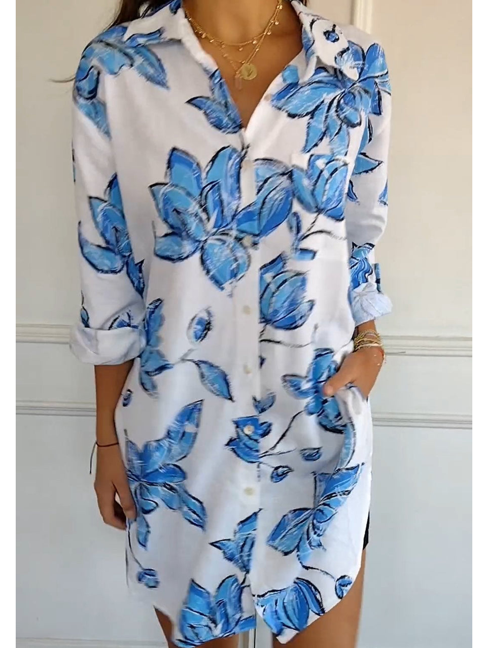 Vintage Loose Casual Long Double Pocket Shirt