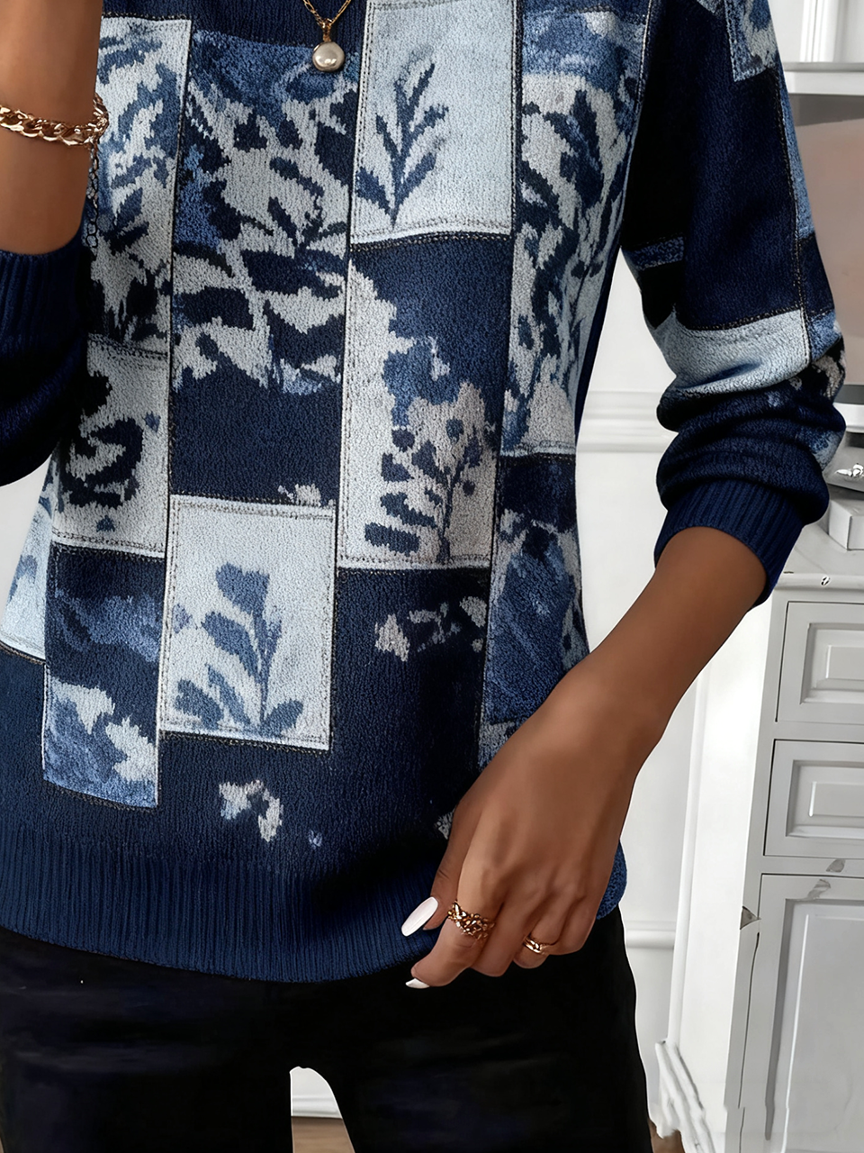Turtleneck Floral Loose Vintage Sweater