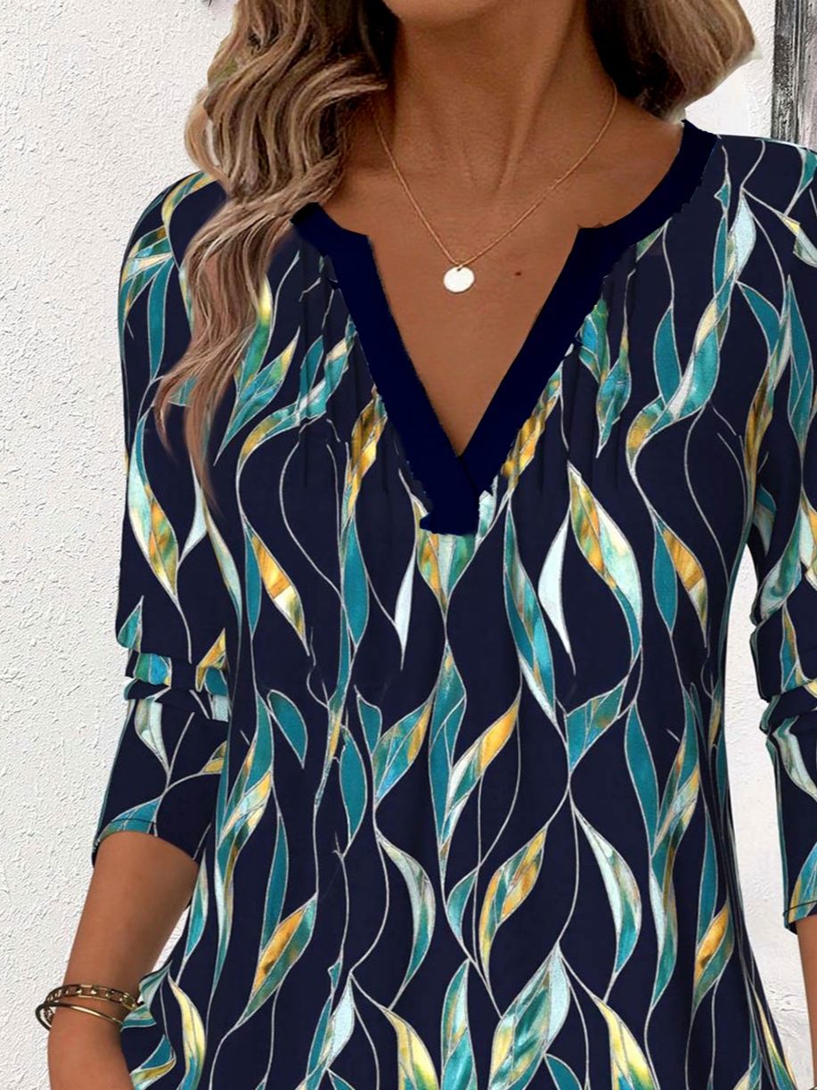 Jersey Abstract Graphic Casual Blouse