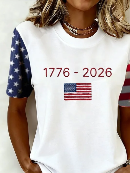 Women's Short Sleeve T-shirt Summer White Independence Day (Flag) Printing Jersey Crew Neck Daily Going Out Casual Top