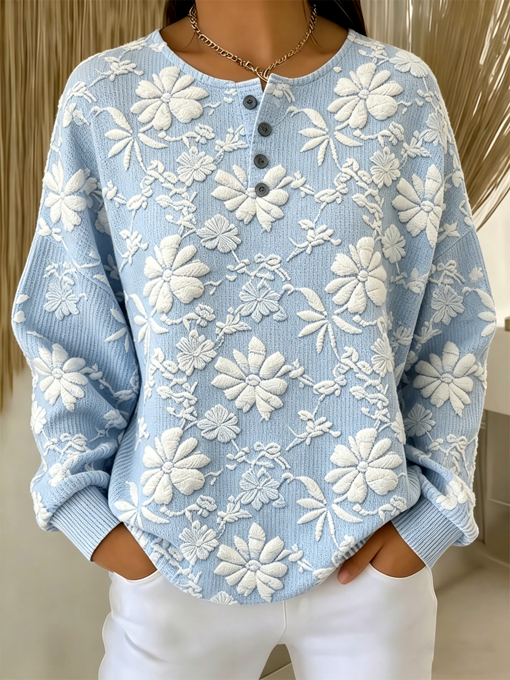 Floral Others Loose Casual Sweatshirt