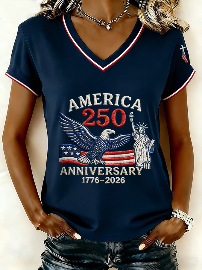 America Flag Casual V Neck Loose T-Shirt