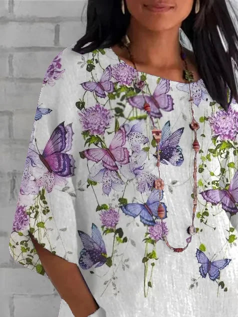 Women's Half Sleeve T-shirt Summer White Floral Crew Neck Daily Going Out Casual Top