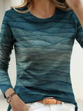 Women's Long Sleeve T-shirt Spring/Fall Deep Green Abstract Printing Jersey Crew Neck Daily Going Out Casual Top