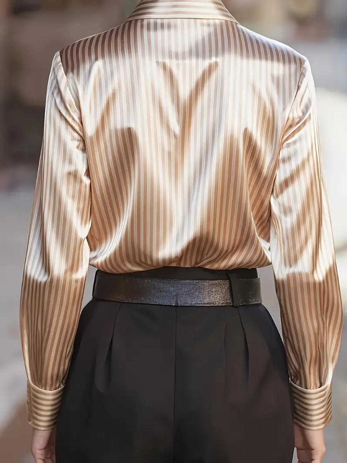 Vintage/Elegant Striped Long Sleeved Shawl Collar Shirt