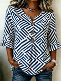 Women's Graphic Print Half Sleeve Ruffle Cuff Blouse Summer V Neck Button Daily Going Out Vintage Top