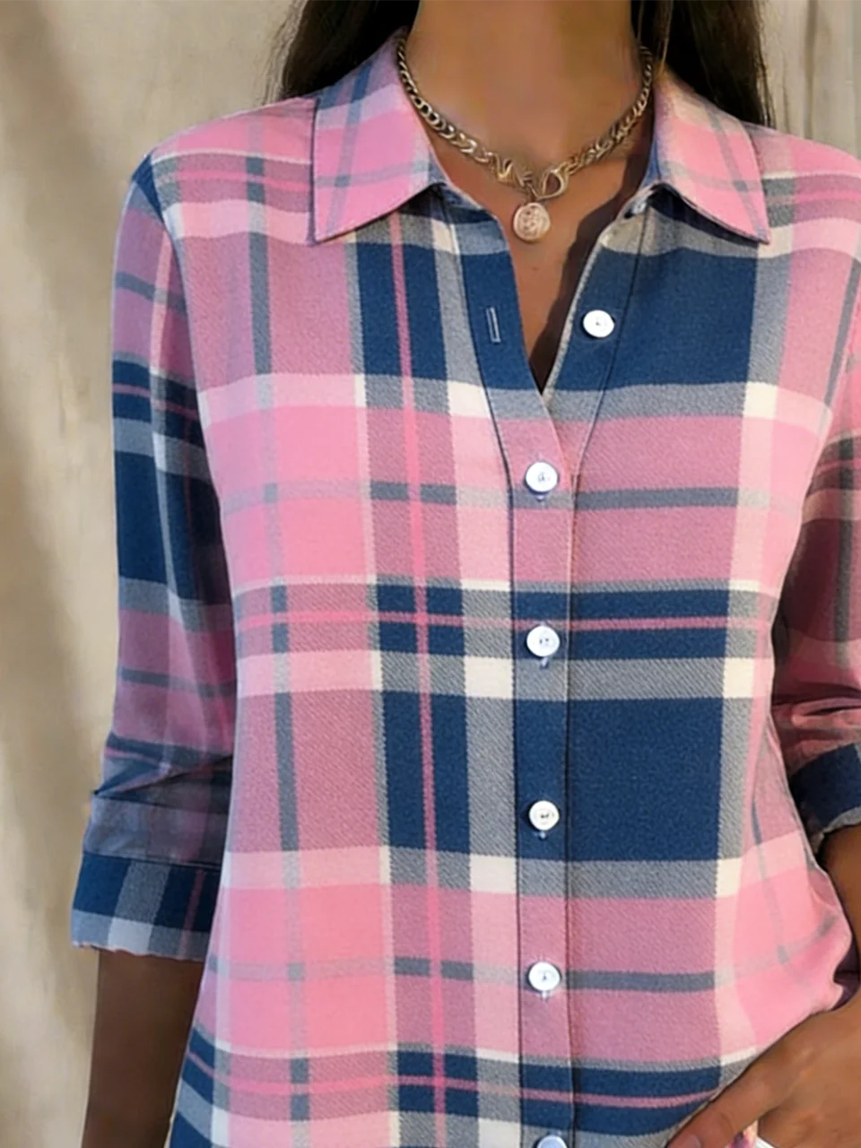 Casual Shirt Collar Plaid Loose Shirt