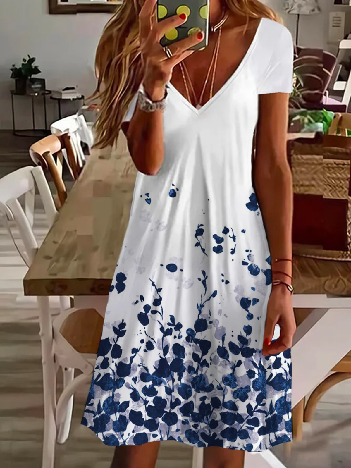 Women's Floral Spring Print Casual V Neck Short Sleeve Dress