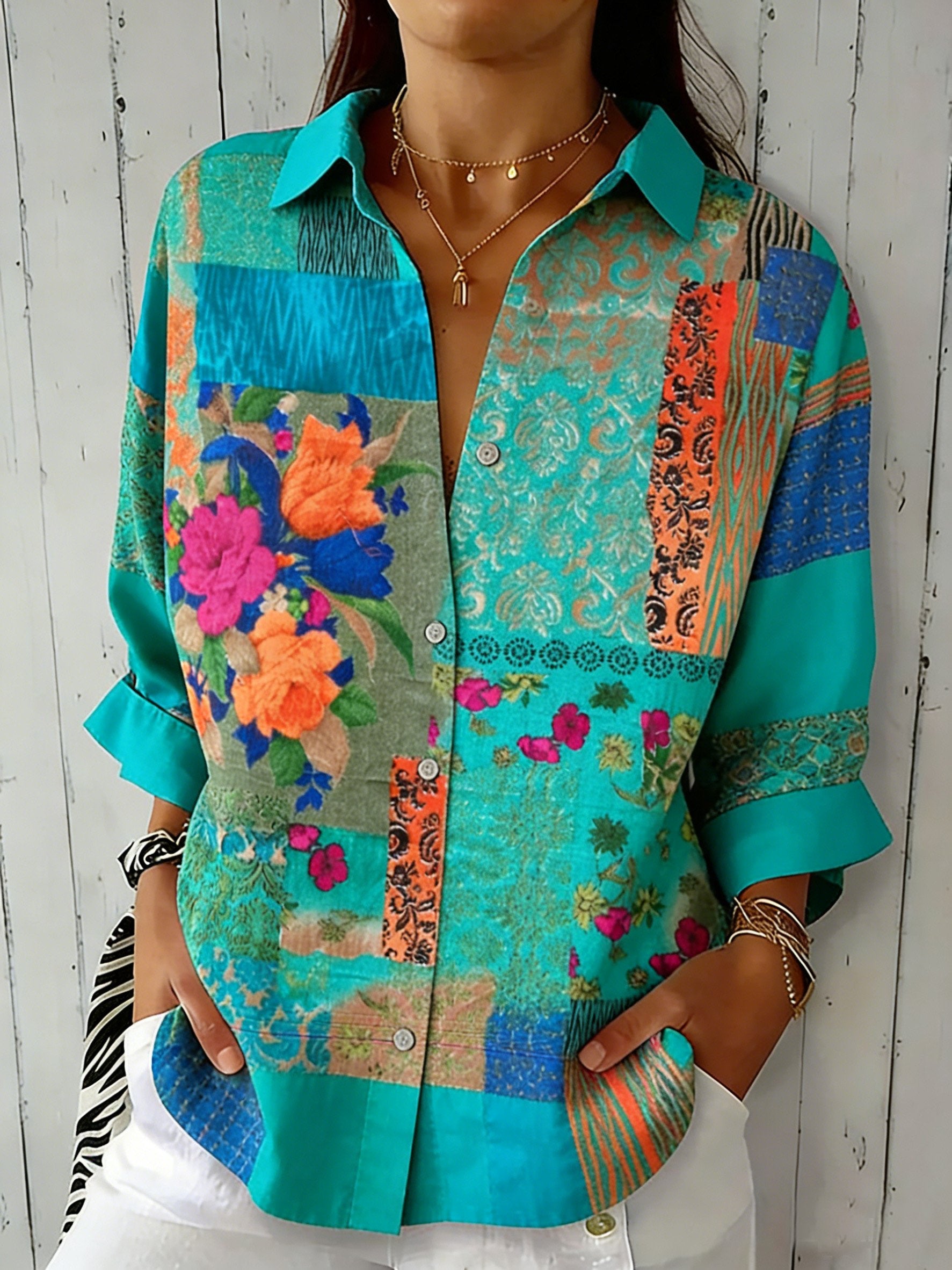 Women's 3D Floral Printing Casual Shirt