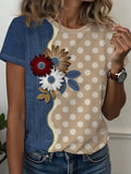 Women's Short Sleeve T-shirt Summer As Picture Faux Denim Print Graphic Printing Jersey Crew Neck Daily Going Out Casual Top
