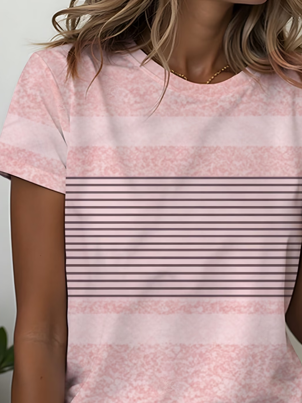 Women's Short Sleeve T-shirt Summer Pink Striped Printing Jersey Crew Neck Daily Going Out Casual Top