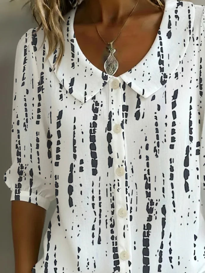 Women's Half Sleeve Shirt Summer White Abstract Printing Shawl Collar Daily Going Out Casual Top