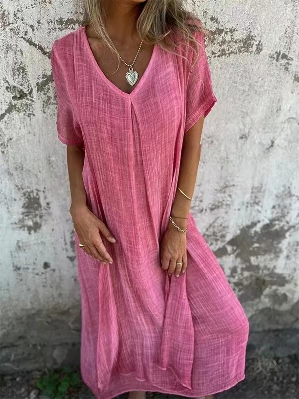 Casual Plain V Neck Midi Dress