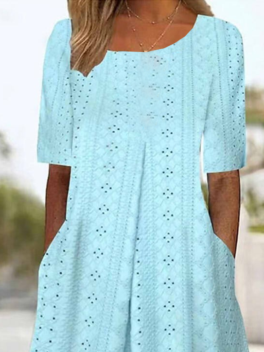 Women's Polka Dot Print Round Neck Everyday Long Casual Shift Dress