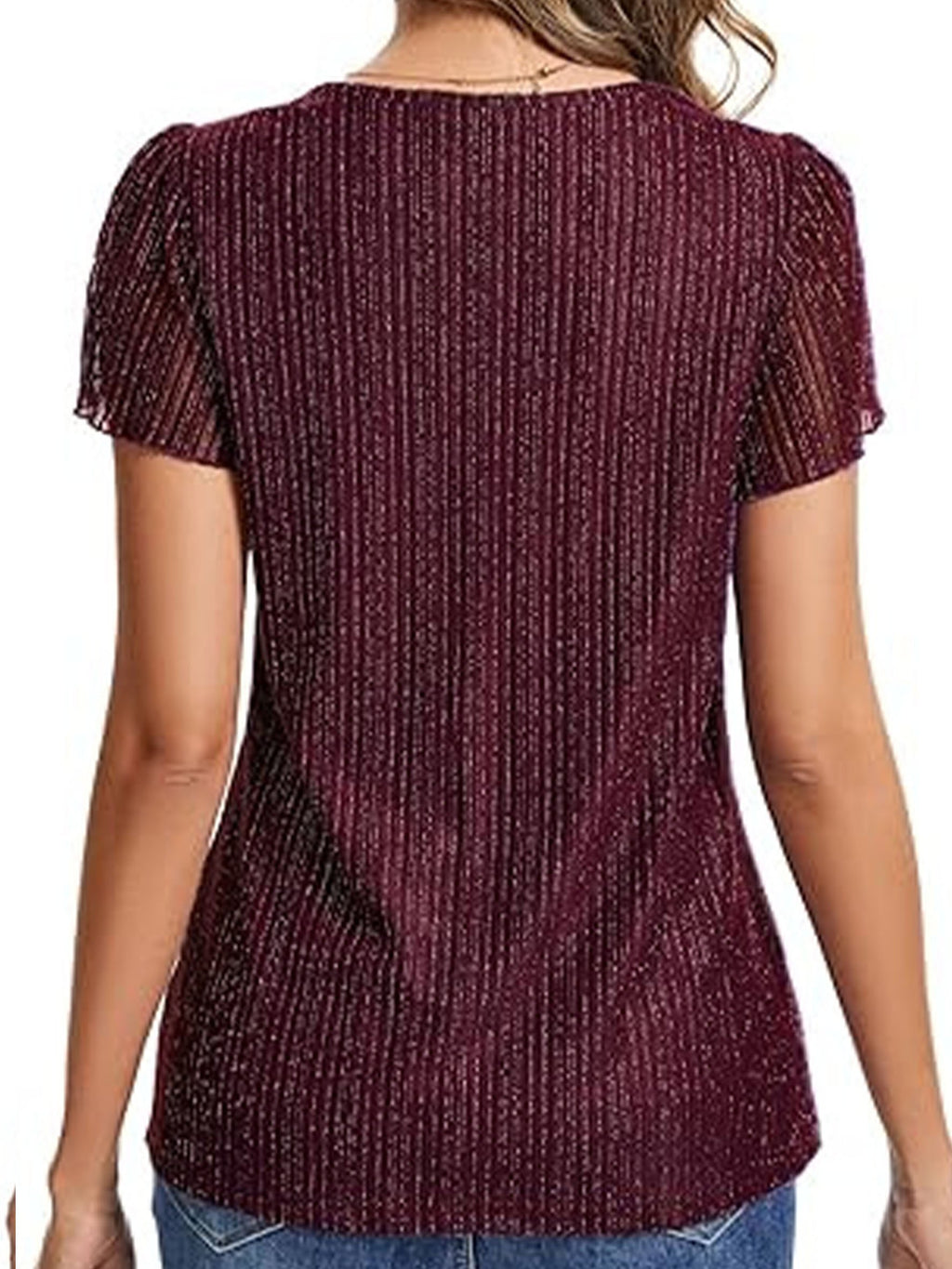 Women's Glitter V Neck Short Sleeve Top Summer Going Out Party Elegant T-Shirt