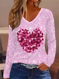 Women's Long Sleeve T-shirt Spring/Fall Pink Heart/Cordate Printing Jersey V Neck Daily Going Out Casual Top