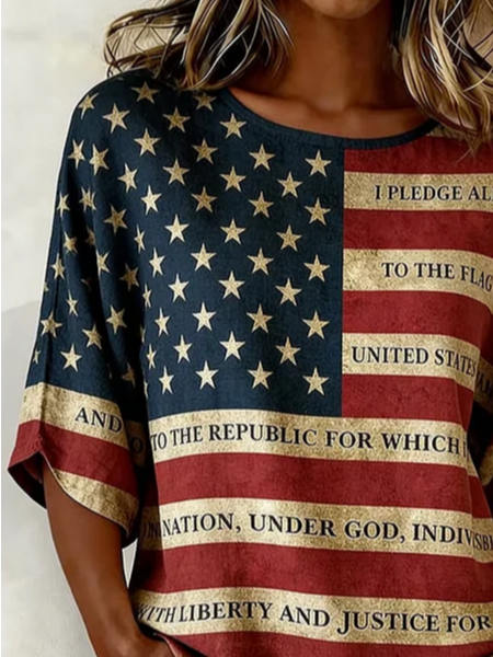 Women's Half Sleeve Blouse Summer As Picture Independence Day (Flag) Printing Crew Neck Daily Going Out Vintage Top
