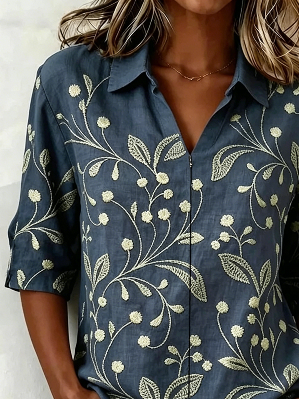 Loose Floral Shawl Collar Elegant Shirt