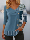 Women's Long Sleeve T-shirt Spring/Fall Blue Abstract Printing V Neck Daily Going Out Casual Top