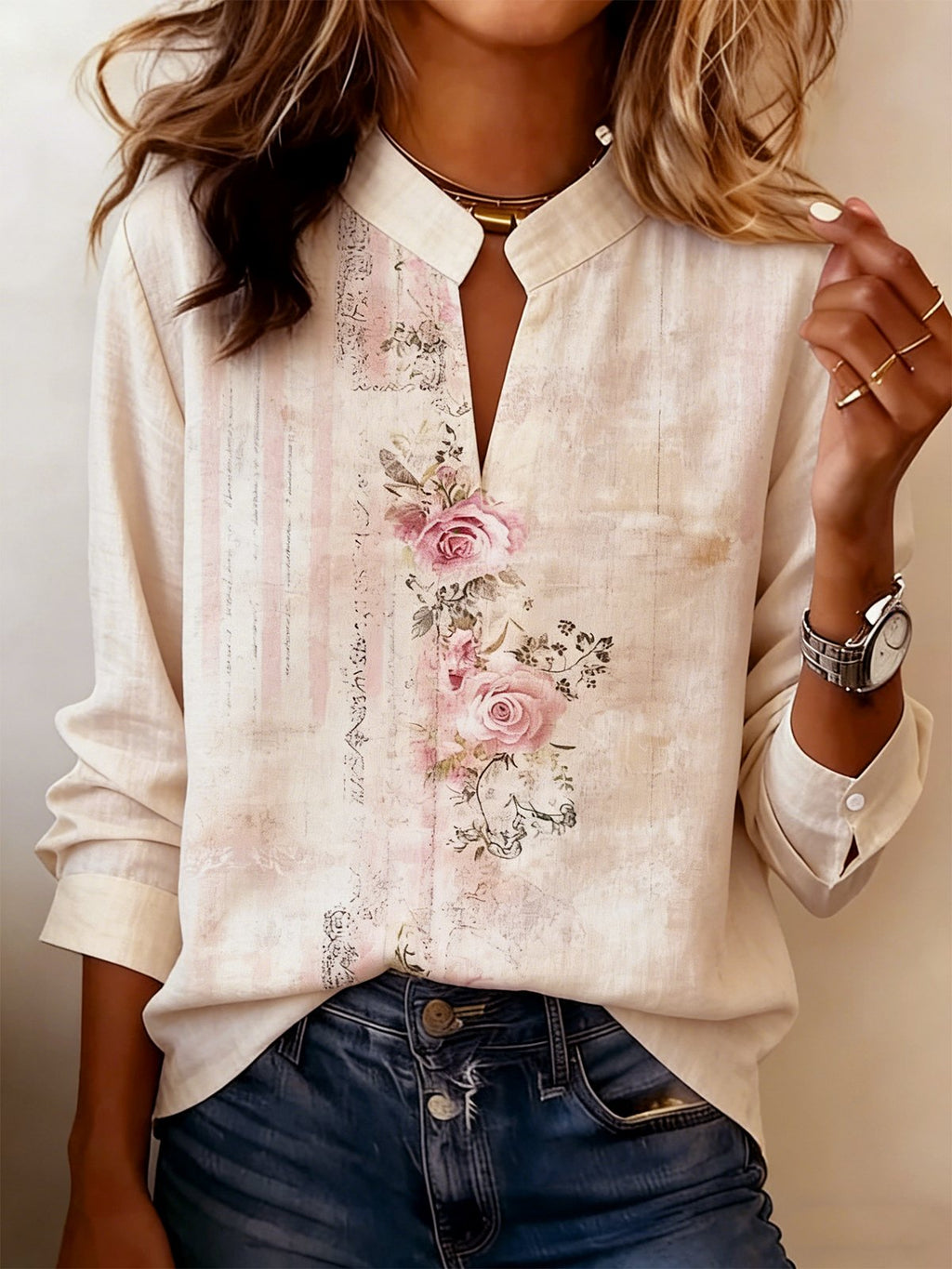 Cotton-Blend Floral Vintage Shirt