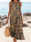 Vintage Boho Paisley Sleeveless Maxi Dress - Casual Summer Beach Sundress