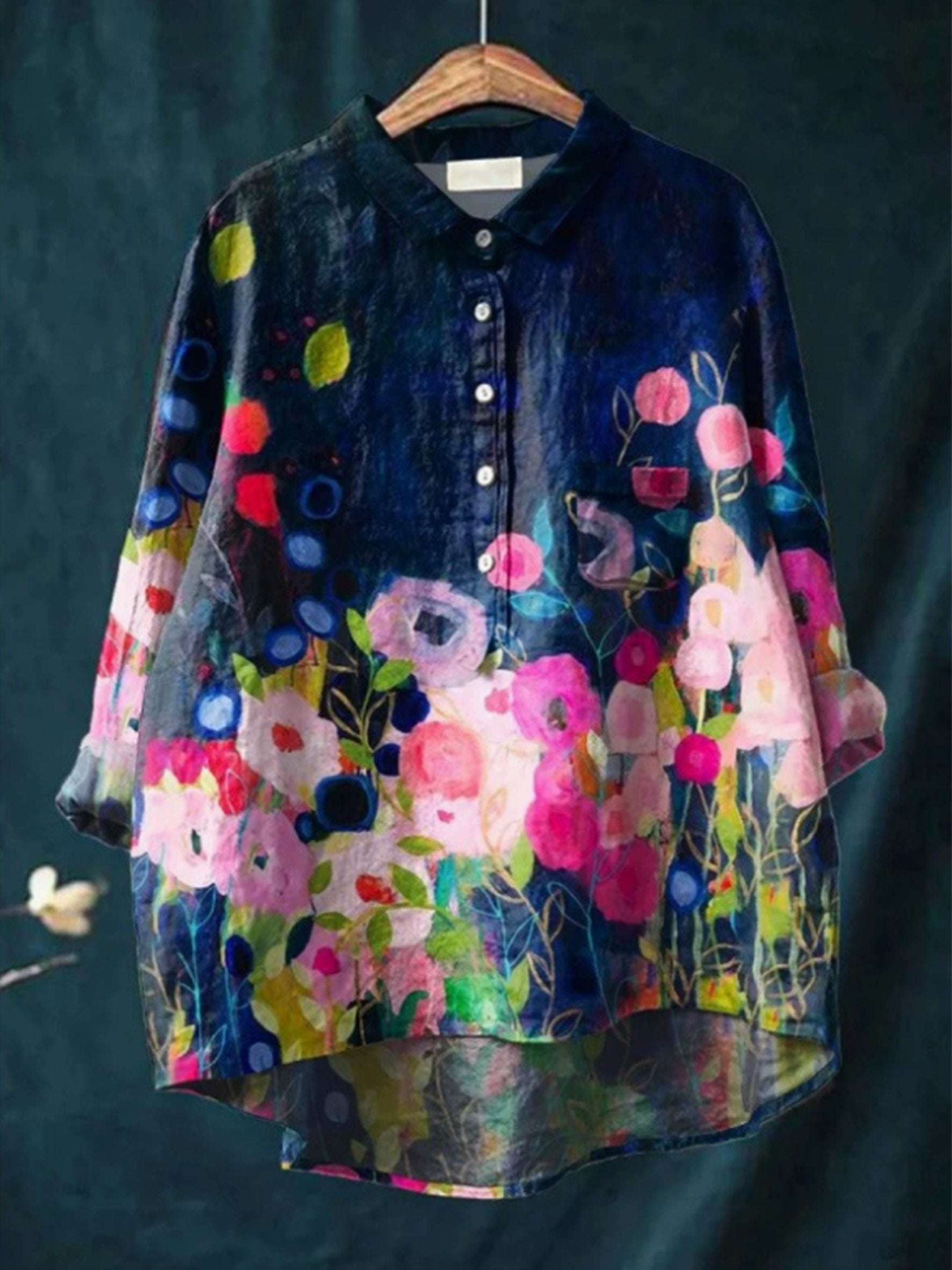 Vintage Floral Long Sleeve Shawl Collar Loose Going Out/Vacation Shirt