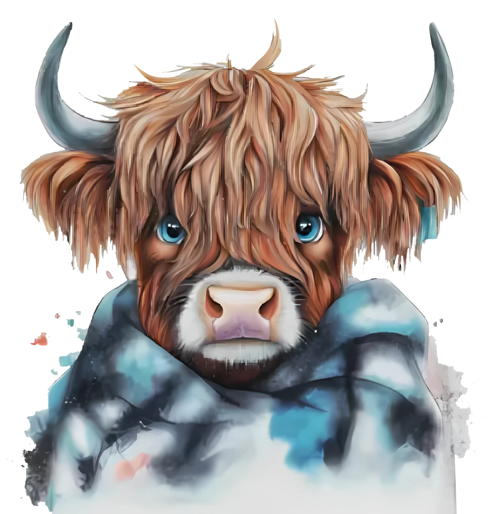 Scottish Highland Cattle Wearing A Plaid Scarf Sweatshirt