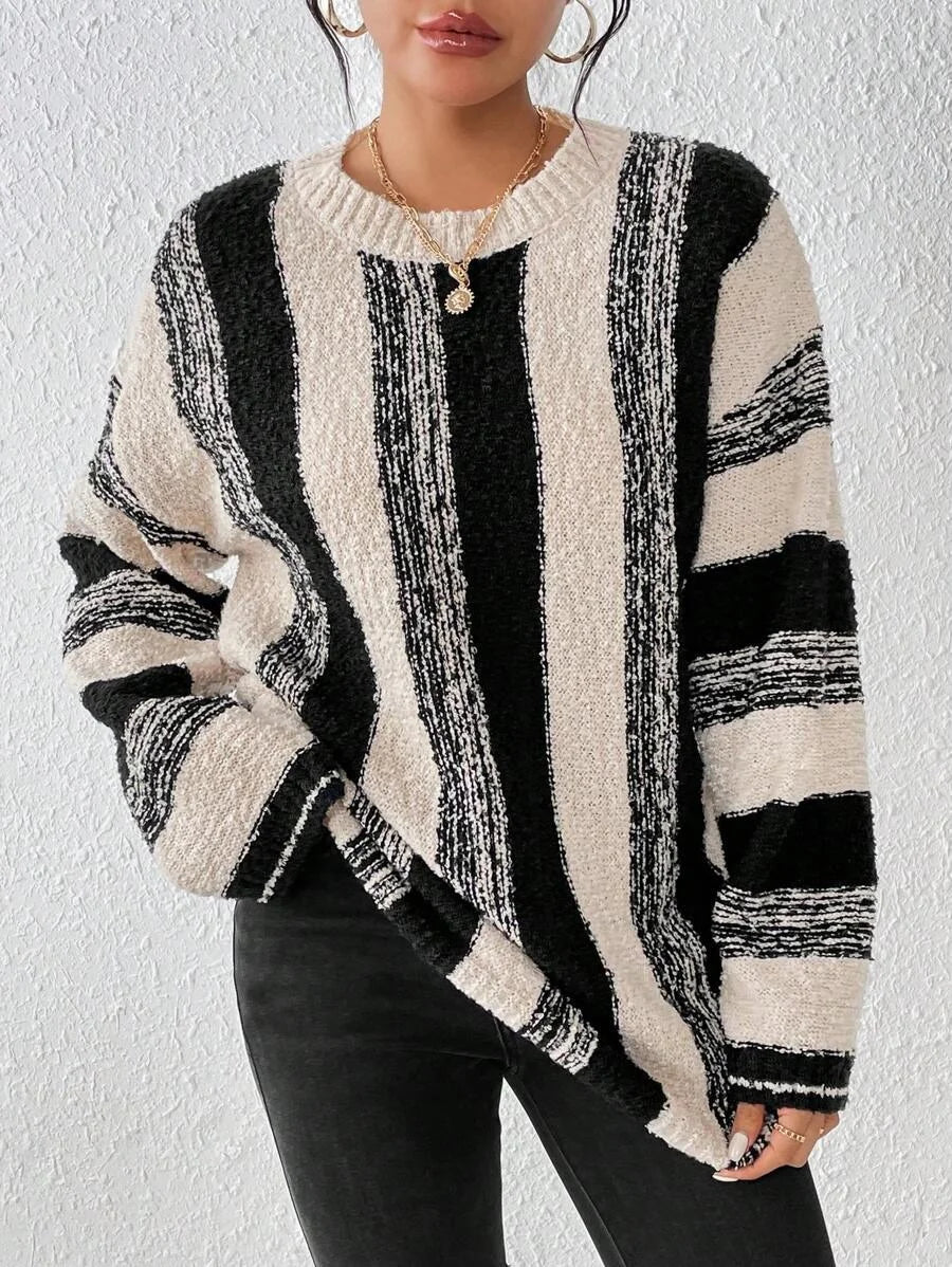 Simple Striped Wool/Knitting Split Joint Sweater