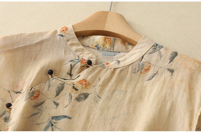 Loose Elegant Floral Linen Blend Shirt