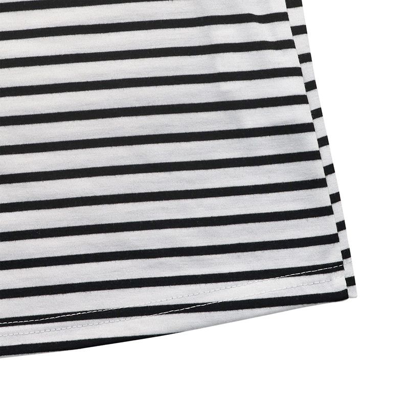 Elegant Striped V Neck Button Puff Short Sleeve Casual Jersey Blouse