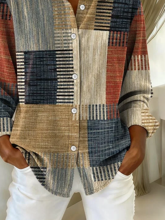 Women's Long Sleeve Shirt Spring/Fall As Picture Abstract Buckle Shirt Collar Regular Sleeve Daily Going Out Casual Top