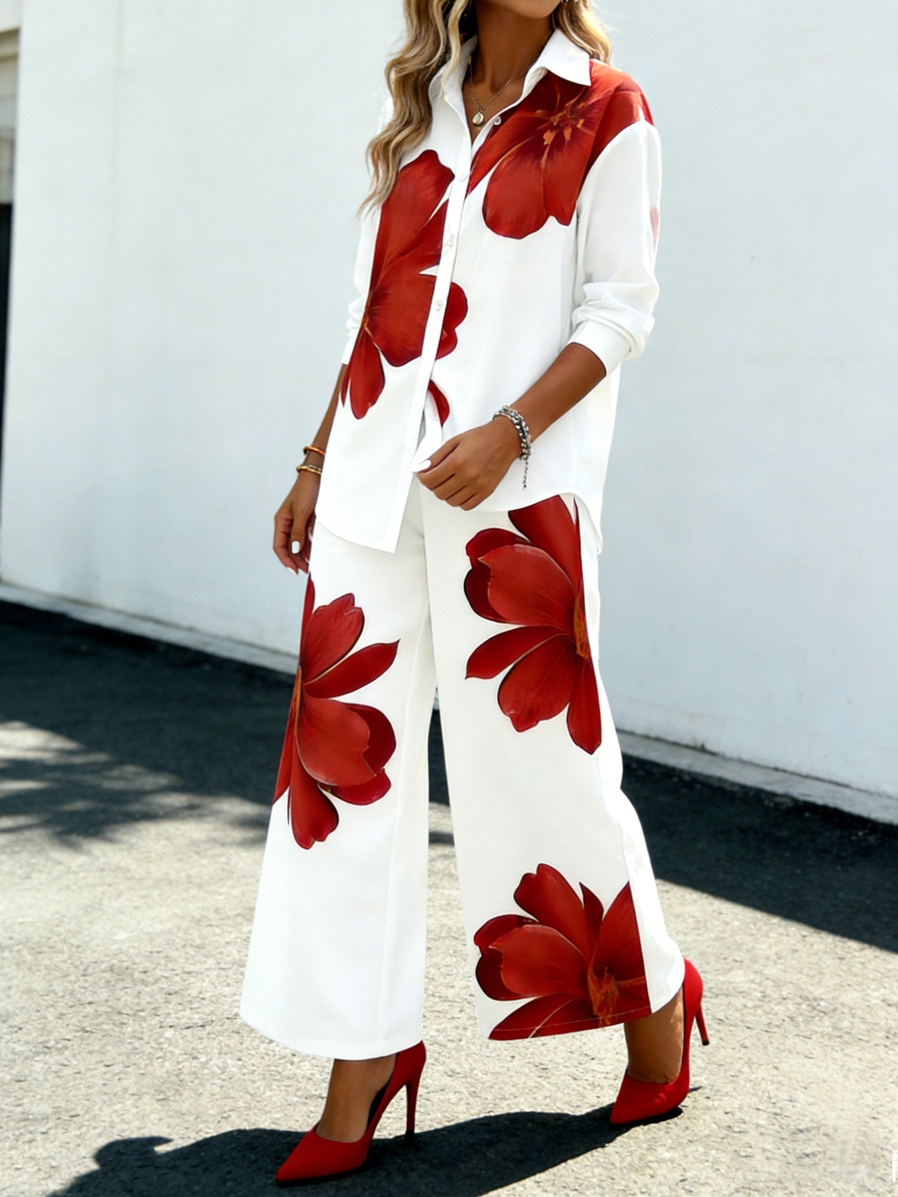 3D Printing Shawl Collar Floral Pattern Street Going Out Casual Shirt