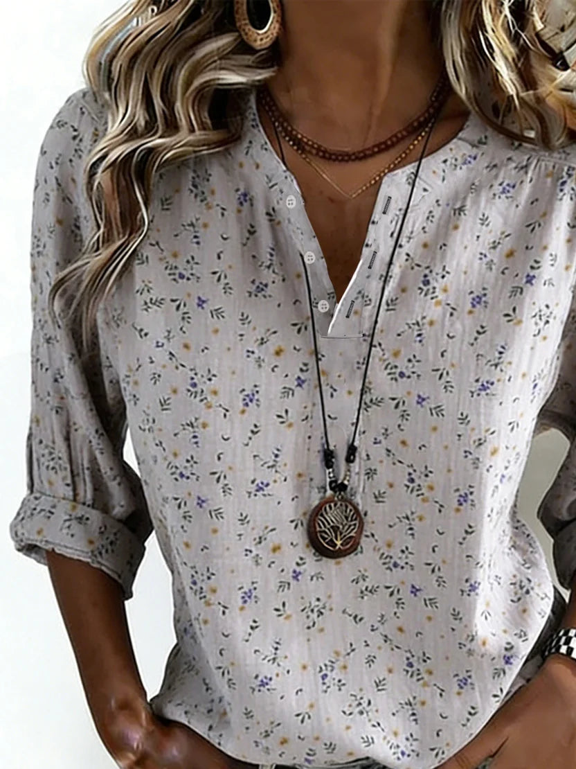 Cotton-Blend Ditsy Floral Others Elegant Shirt