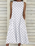 Women's Sleeveless Summer White Polka Dots Printing Crew Neck Daily Going Out Casual Maxi H-Line Fit & Flare Dress Dress