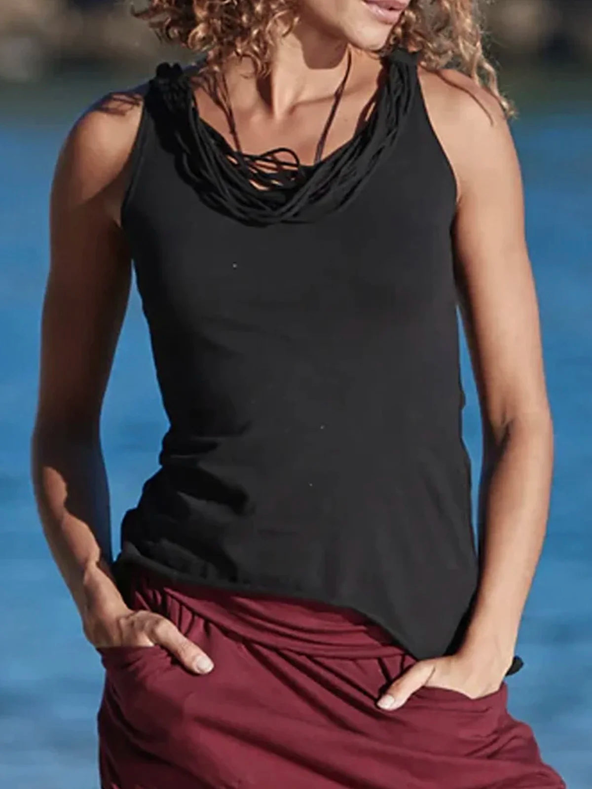 Casual Crew Neck Cotton Tank Top