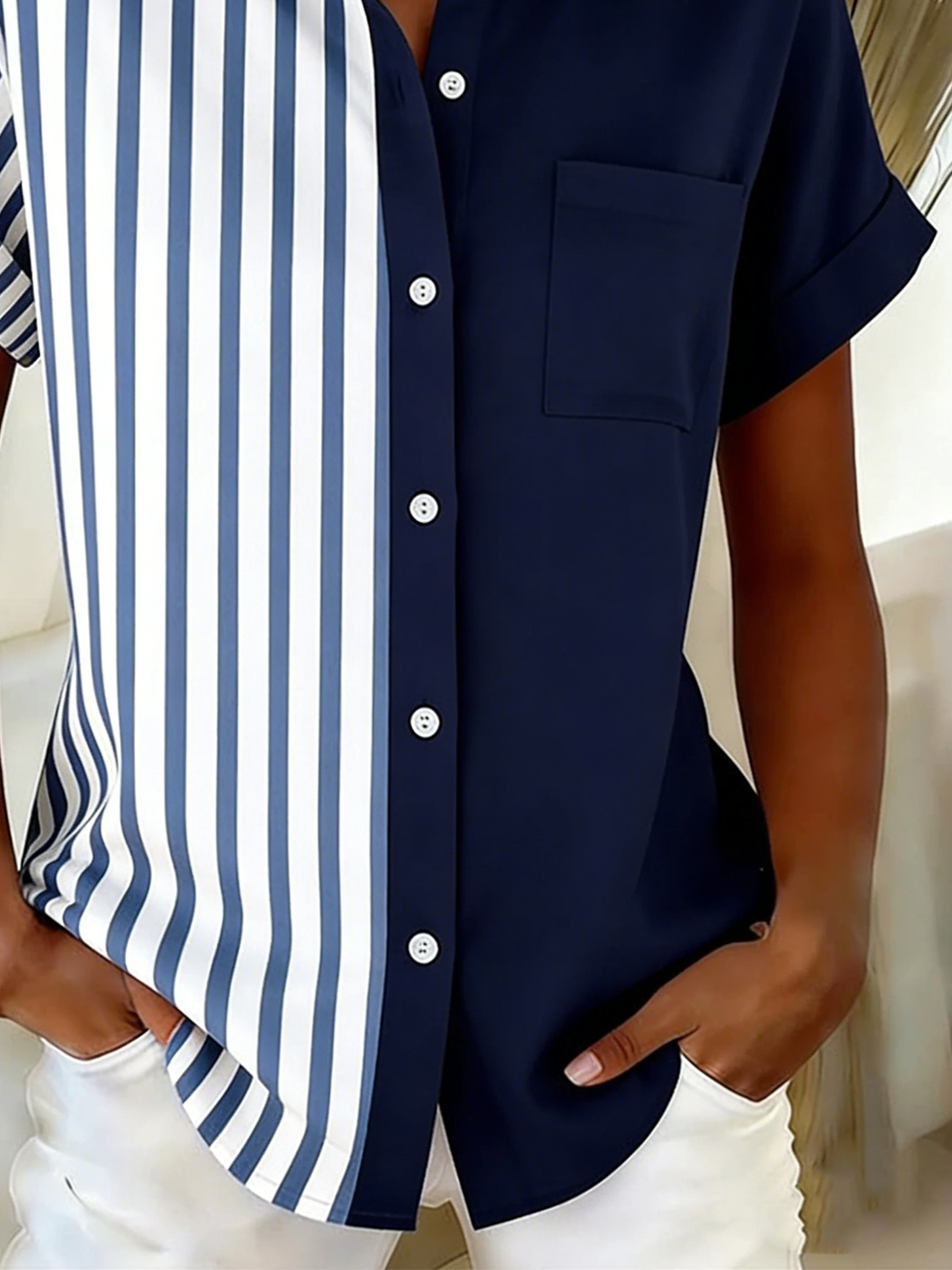 Shawl Collar Cotton-Blend Casual Shirt