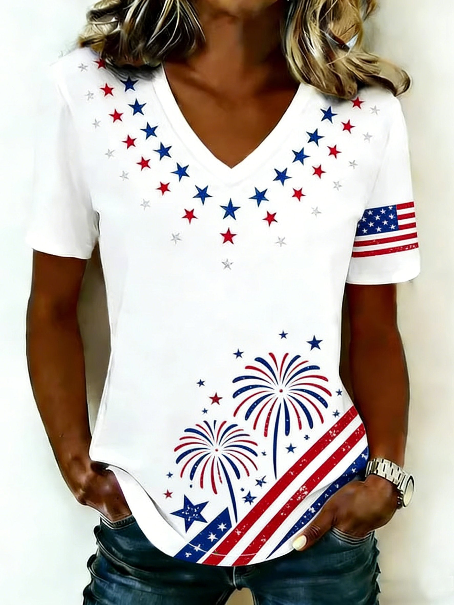 Women's 250th Anniversary Of The Founding Of the United States Cotton Vintage Short Sleeve V Neck 3D Printing Aemerica Flag Daily Going Out Casual T-Shirt