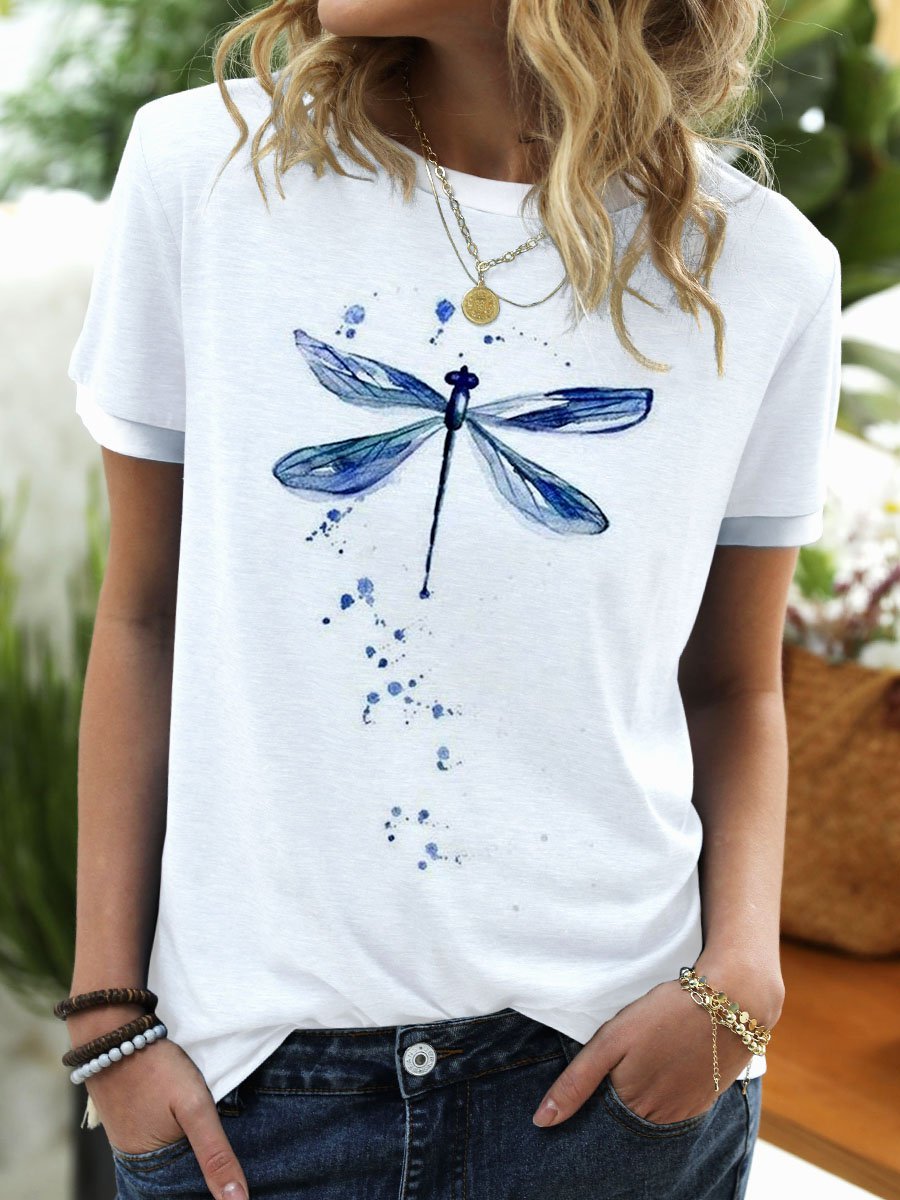 Dragonfly Pattern Summer Cotton Shirt & Top