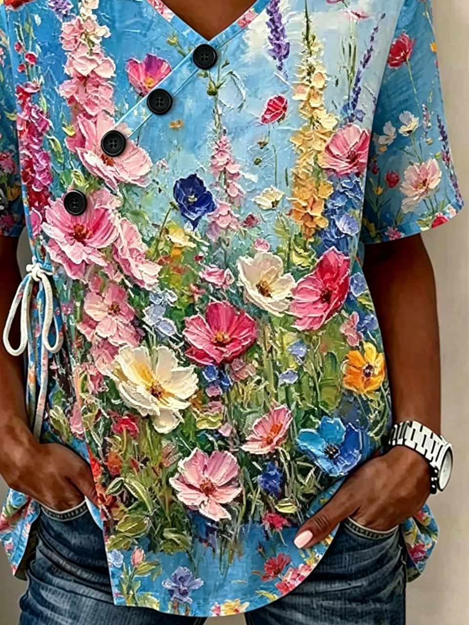 Loose Crew Neck Floral Vintage Shirt