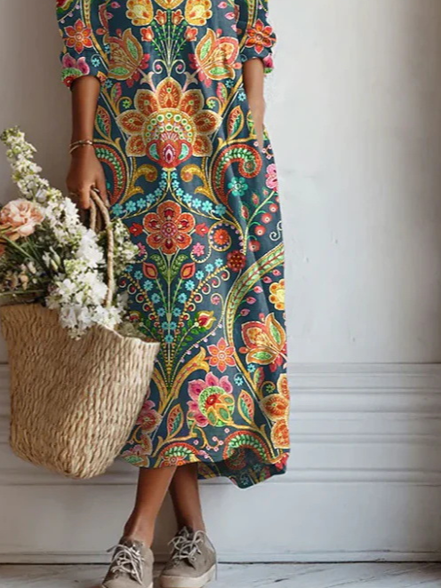 Casual Crew Neck Loose Dress With No