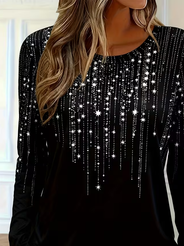 Women's Long Sleeve T-shirt Spring/Fall Black Abstract Printing Jersey Crew Neck Daily Going Out Casual Top