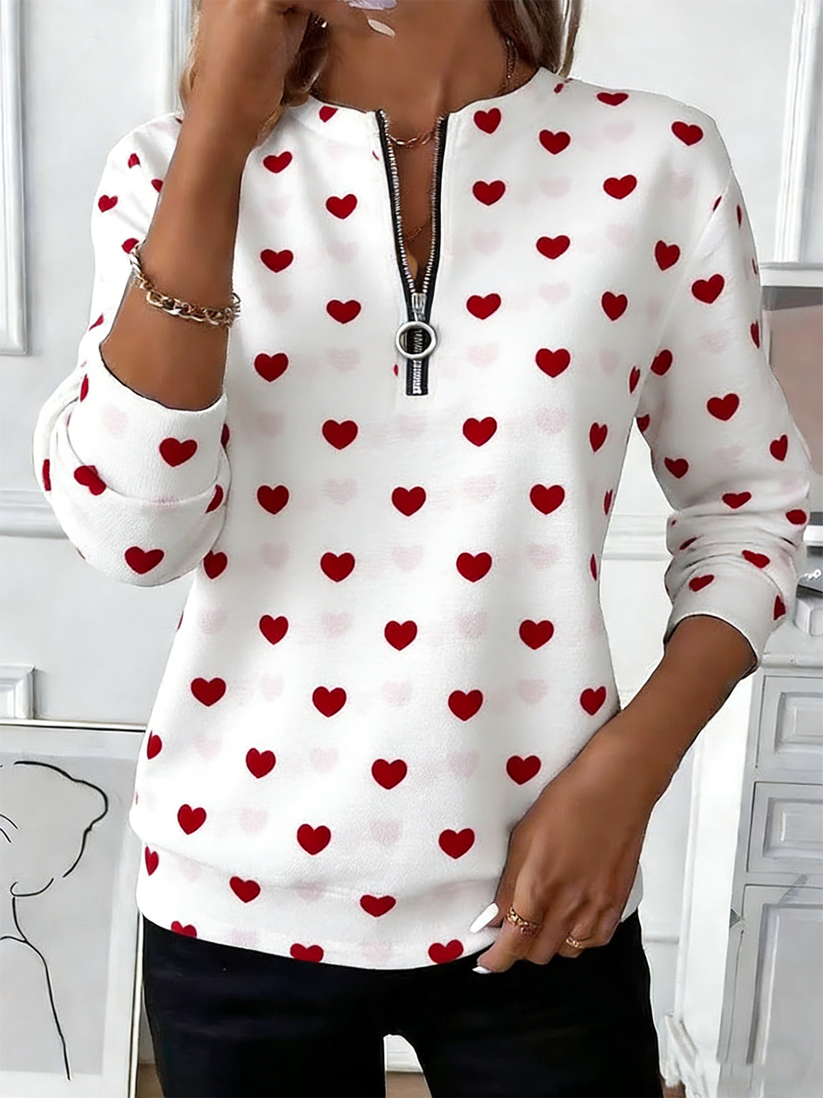 Casual Loose Heart/Cordate Sweatshirt
