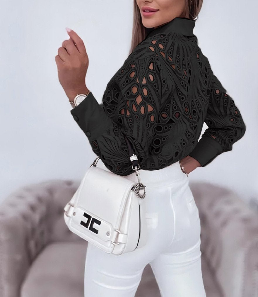 Plain Loose Elegant Shawl Collar Shirt
