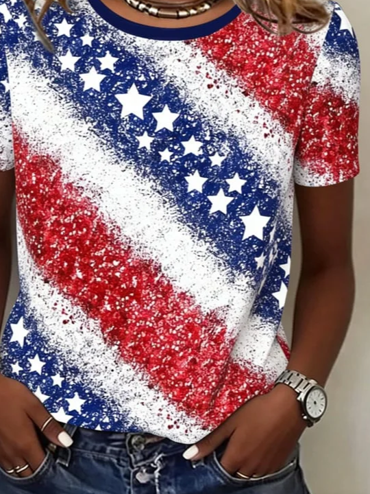 Women's Short Sleeve T-shirt Summer As Picture Independence Day (Flag) Printing Jersey Crew Neck Daily Going Out Casual Top