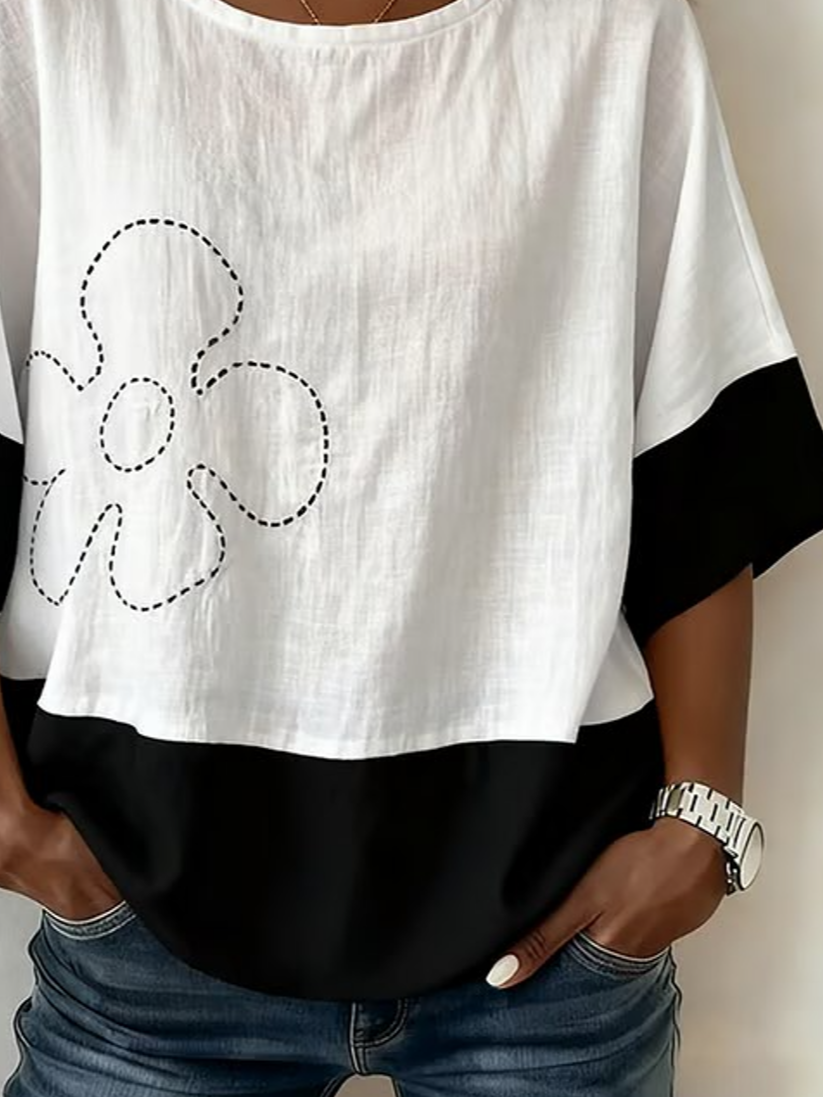 Vintage Cotton And Linen Loose Crew Neck Shirt