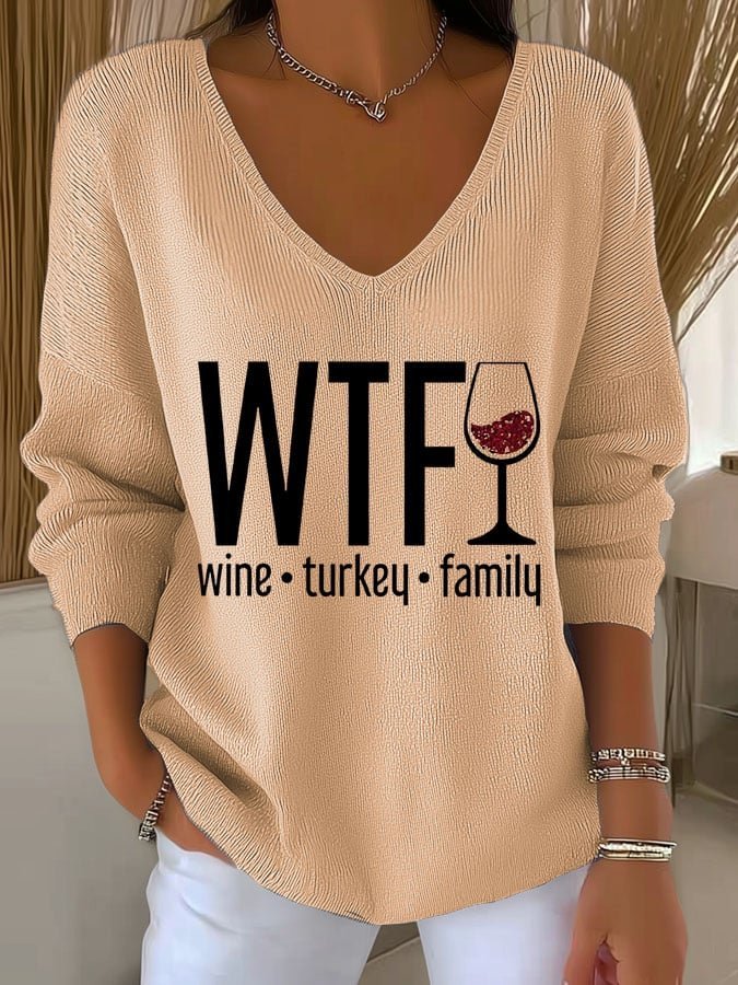 Women's Wine Turkey Family Print T-Shirt
